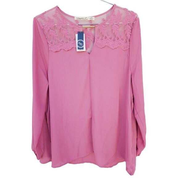 Liberty Love Dusty Rose Lace Blouse Long Sleeve Keyhole Womens Plus Size 1XL NWT - Picture 1 of 9